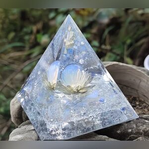 Crystal Pyramid with Opal Lotus Design
